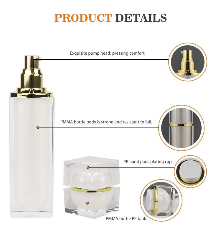 Luxury Acrylic Plastic Squared Bottle and Jar Cosmetic Packging Set