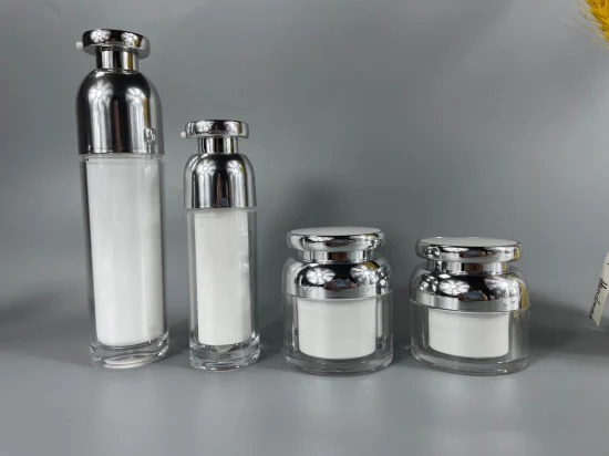 Acrylic Silver Airless Lotion Pump Bottle Cream Jar Cosmetic Packing Set