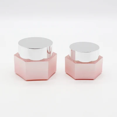 30g 50g Pink Color Squared Crystal Acrylic Plastic Luxury Cosmetic Packaging Bottle Jar Set